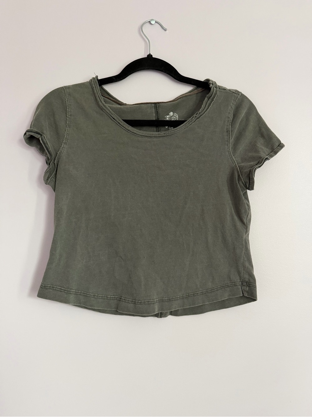 Free People Olive Green Short Sleeve Crop Top